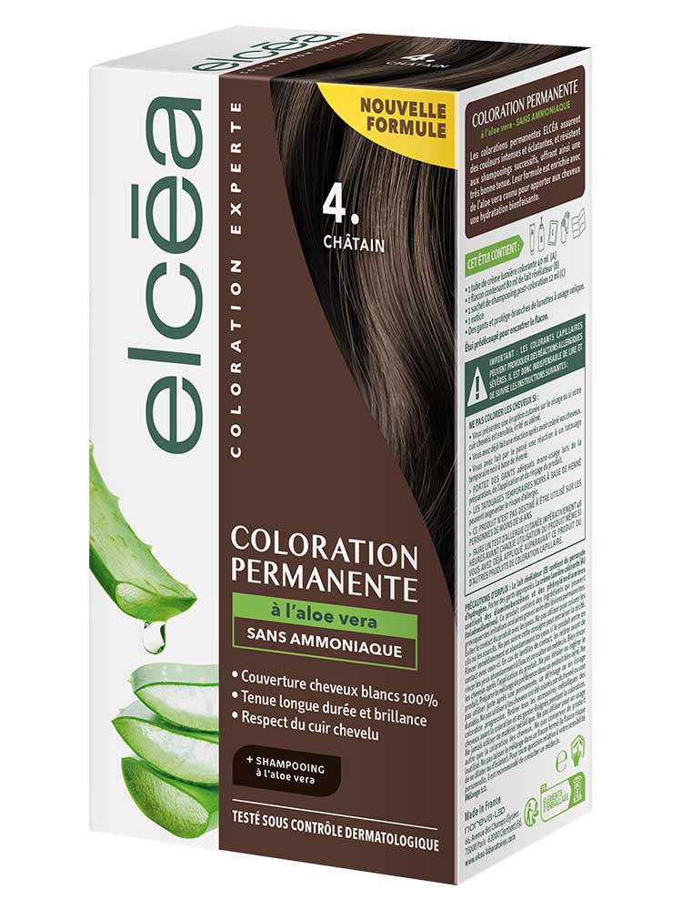 Elcéa Coloration Permanente à l'Aloe Vera Sans Ammoniaque 122 ml - Coloration : 4. Châtain